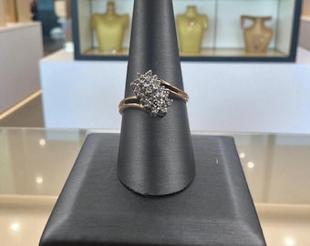 Vintage Women's 14kt Gold Natural Diamond Cocktail Cluster Ring Size 9 1/2 0.33 cttw