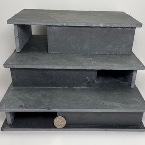 3 Tier Open Back Slate Hide 11x11x8&quot; for Fish, Snake, Reptile, Turtle, Bearded Dragon, Aquarium, Gecko, Cichlid, Pleco