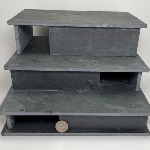 3 Tier Open Back Slate Hide 11x11x8" for Fish, Snake, Reptile, Turtle, Bearded Dragon, Aquarium, Gecko, Cichlid, Pleco