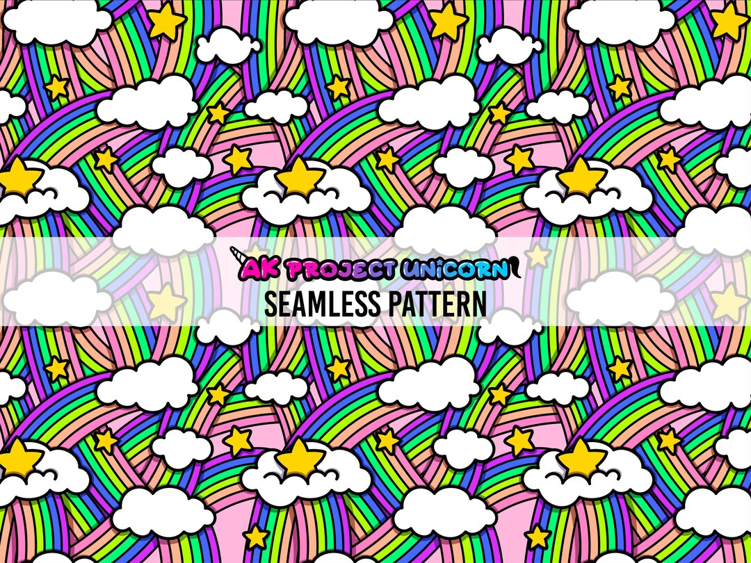 Clouds and Rainbows on Pink Background Seamless Pattern Design ...