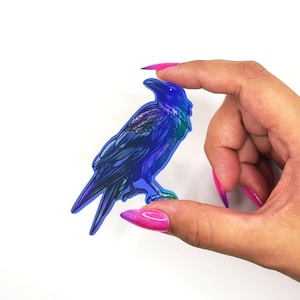 Holographic Colorful Raven Sticker | Raven Sticker, Vinyl Sticker, Water Bottle Sticker, Holographic Sticker