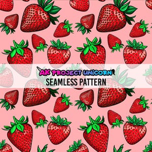 Strawberries on Pink Background Seamless Pattern Design | Surface Patterns, Repeating Patterns