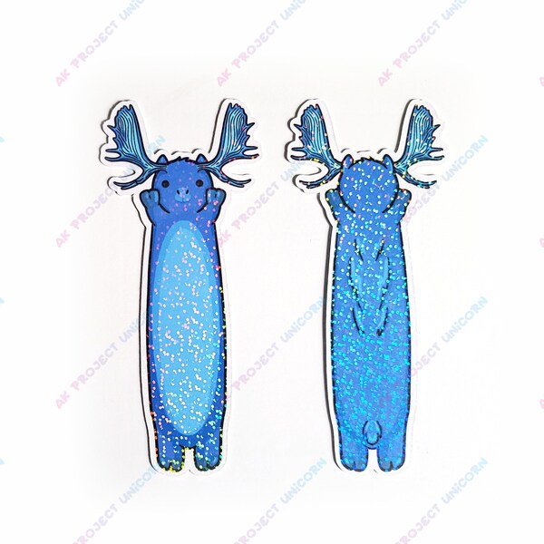Sparkly Blue Moose Bookmark | Holographic Bookmark, Double-Sided Bookmark, Cute Bookmark