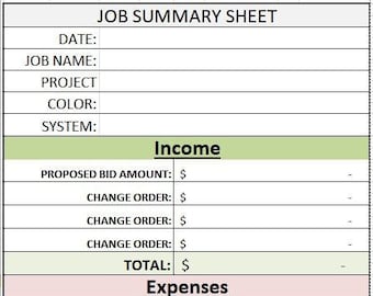 Hoja de resumen del trabajo de construcción