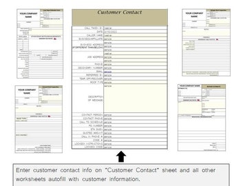 Registro de llamadas de la empresa de techado con órdenes de trabajo autocompletadas