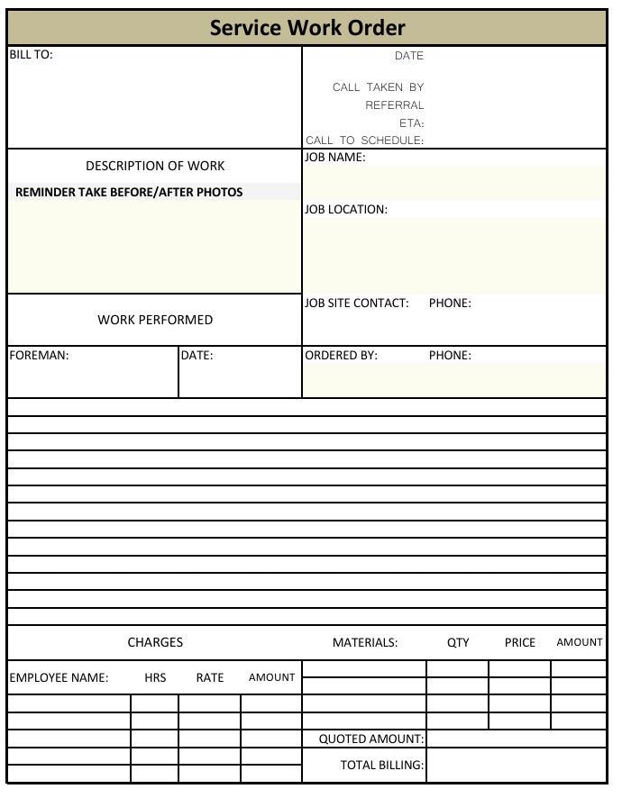 Service Work Order Construction/hvac/roofing/plumbing/electrical - Etsy