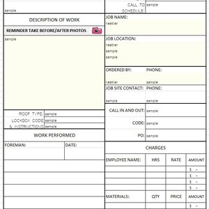 Puede incluir: Un formulario de orden de trabajo de servicio con campos para informaci&oacute;n de la empresa, detalles del trabajo y facturaci&oacute;n. Incluye secciones para informaci&oacute;n del cliente, descripci&oacute;n del trabajo y cargos. La fecha es 10/3/2022.