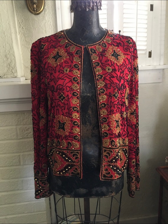 Exquisite VTG 1994 Adrianna Papell Beaded Silk Red