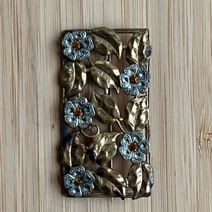 VTG 1930s Art Deco Gold Silver Tone Orange Rhinestone Flower Brooch Pin Jewelry