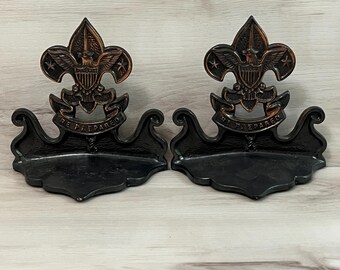 VTG 1960s Boy Scouts of America Metal Book Ends Licensed & Approved Be Prepared