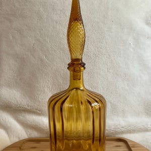 VTG MCM Empoli 15” Amber Barrel Genie Bottle Decanter & Diamond Cut Stopper