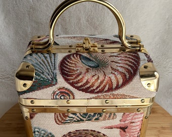 RARE VTG 1980s Lisette New York Seashell Tapestry Train Case Handbag Never Used