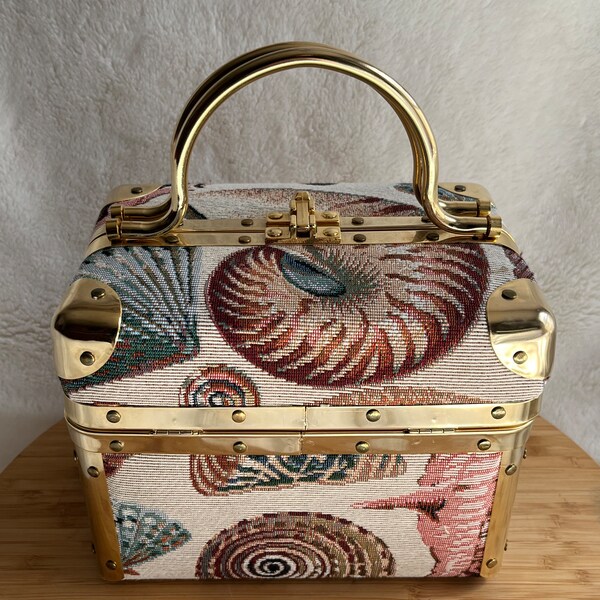 RARE VTG 1980s Lisette New York Seashell Tapestry Train Case Handbag Never Used