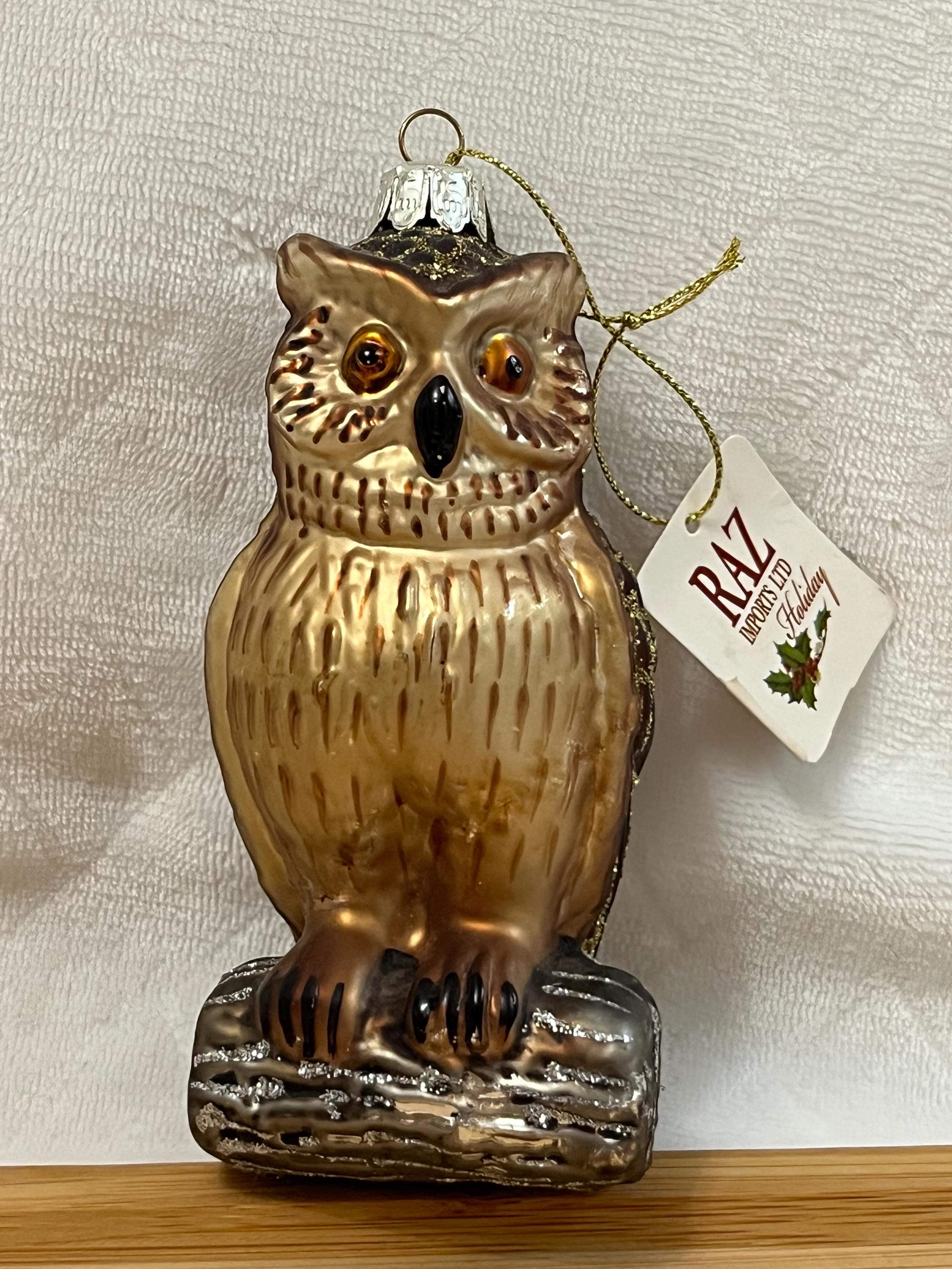 5” Raz Imports Glass & Glitter Owl Christmas Tree Ornament
