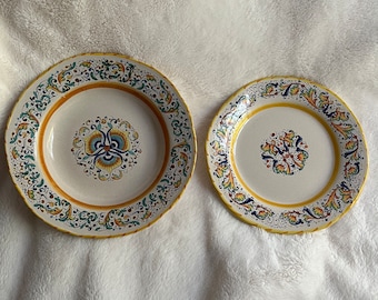 Meridiana Ceramiche Set: 1 Soup BOWL & 1 Salad PLATE Floral Painted Italy MC62