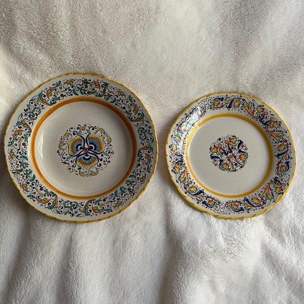 Meridiana Ceramiche Set: 1 Soup BOWL & 1 Salad PLATE Floral Painted Italy MC62