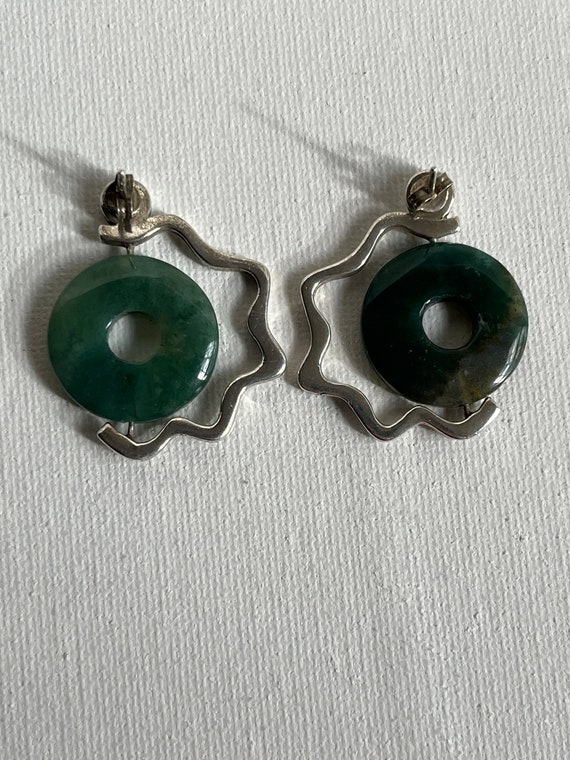 RARE VTG Jade 825 Silver Abstract Modernist Earri… - image 3