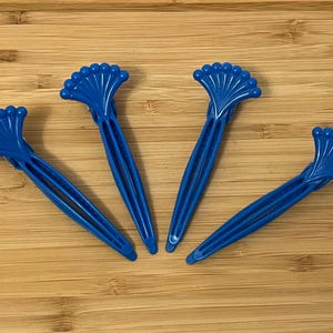 4 VTG 1980s Blue Hair Clips Plastic Retro Styling Barrettes