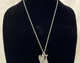 HTF VTG MCM 1960s Piscis - Collar con colgante y cadena de pez doble grueso en tono plateado