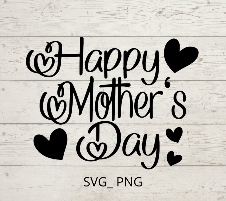 Puede incluir: Dise&ntilde;o gr&aacute;fico en blanco y negro con el texto "Happy Mother's Day" rodeado de corazones.