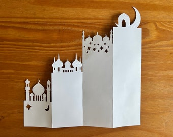 Tarjeta de archivo de corte digital Eid Mubarak / / Tarjeta Eidi / Tarjeta de mezquita 3D / Tarjeta 3D