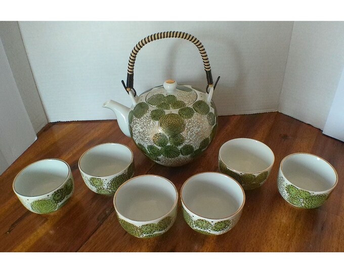 Vintage Japanese Sake Tea Set With Teapot & 6 Cups Etsy