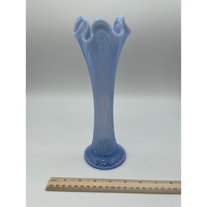 Vintage Fenton Blue Opalescent Swung Vase Etsy