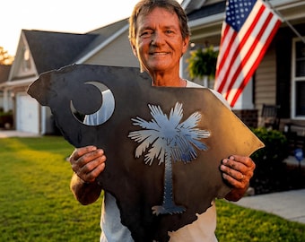 South Carolina Metal Art: Palmetto State Sign, Indoor Outdoor Decor