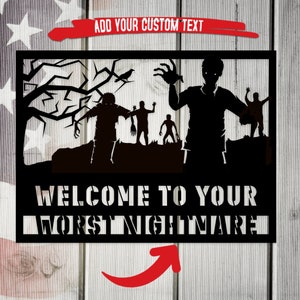 Personalized Halloween Zombie Attack Art, Halloween Zombie Metal Sign, Halloween Keepsake USA Metal Art