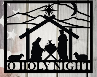 O Holy Night Metal Art, Nativity Metal Sign, Christ is Born Art, Christmas Metal Art