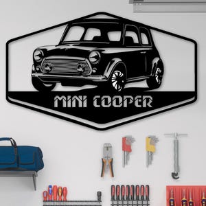 Vintage British Car Mini Cooper Metal Wall Art, Vintage British Cars Metal Wall Art,  Auto Custom Home Decor