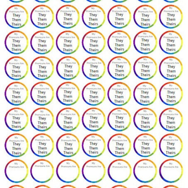 Personal Pronoun Stickers PDF Digital Download 1 inch round (one page of 48 stickers for each pronoun group)
