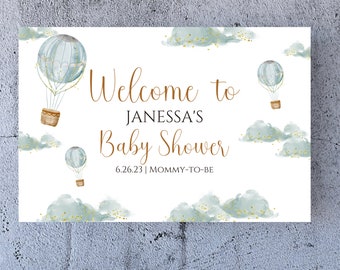 Adventure Awaits Baby Shower Welcome Sign | Hot Air Balloon Baby Shower | Welcome Sign Baby Shower | Boy Baby Shower Welcome Sign