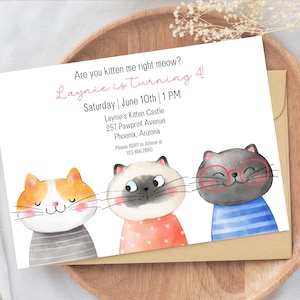 Are You Kitten Me Right Meow Birthday Invitation Template | Kitten Birthday Party | Kitten Party Invitation Template | Cat Party Invite