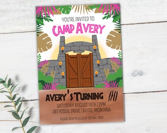 Dinosaur Camp Birthday Invitation | Dinosaur Birthday Party | Jurassic Camp Birthday Party | Girl Dino T-Rex Invitation | Cretaceous Camp