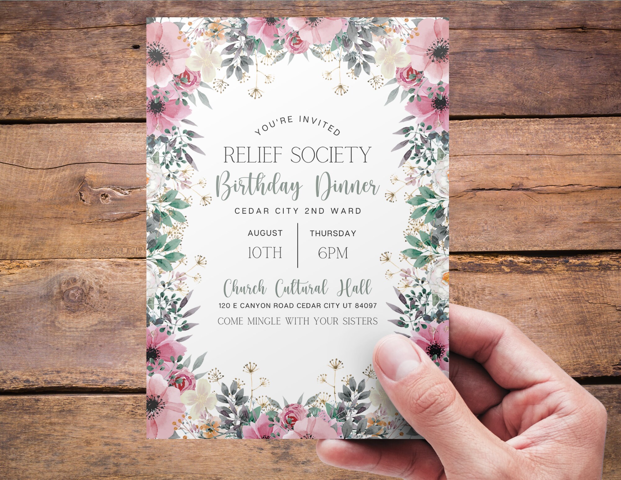 Relief Society Birthday Invitation Relief Society Dinner Invite Floral ...
