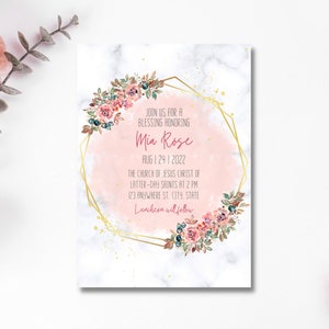 LDS Baby Blessing Invitation Template | Baby Blessing Template | Girl Baby Blessing | Pink Baby Blessing | Floral Baby Blessing Template