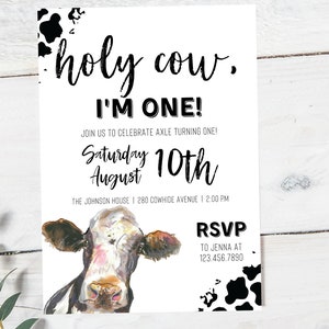 Holy Cow Birthday Invitation | First Birthday Invitation Download | Highland Cow Birthday Invite | Cow Invite Template |Farm Birthday Invite