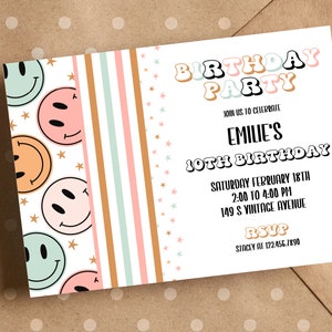 Smile Birthday Invitation | Teen Birthday Invitation | Girls Birthday Invitation | Happy Face Invitation | Tween Birthday Invite