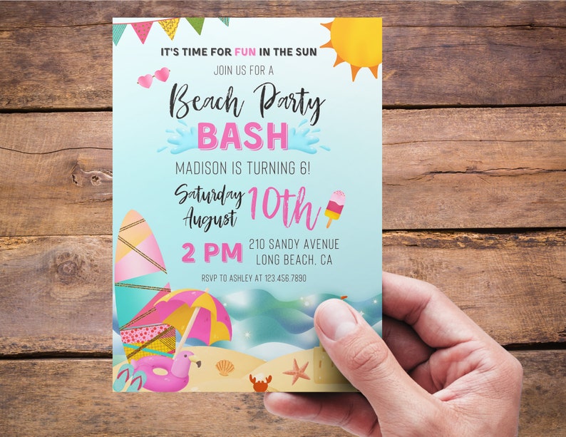 Beach Party Birthday Invitation Beach Invitation Pool - Etsy