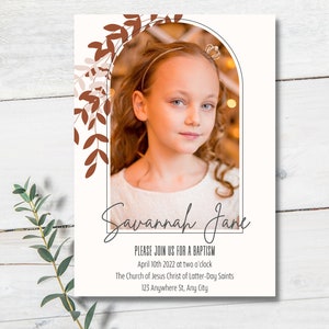 Plantilla de invitación de bautismo SUD / Invitación de bautismo de niña / Invitación de bautismo floral / Plantilla SUD / Invitación de bautismo SUD