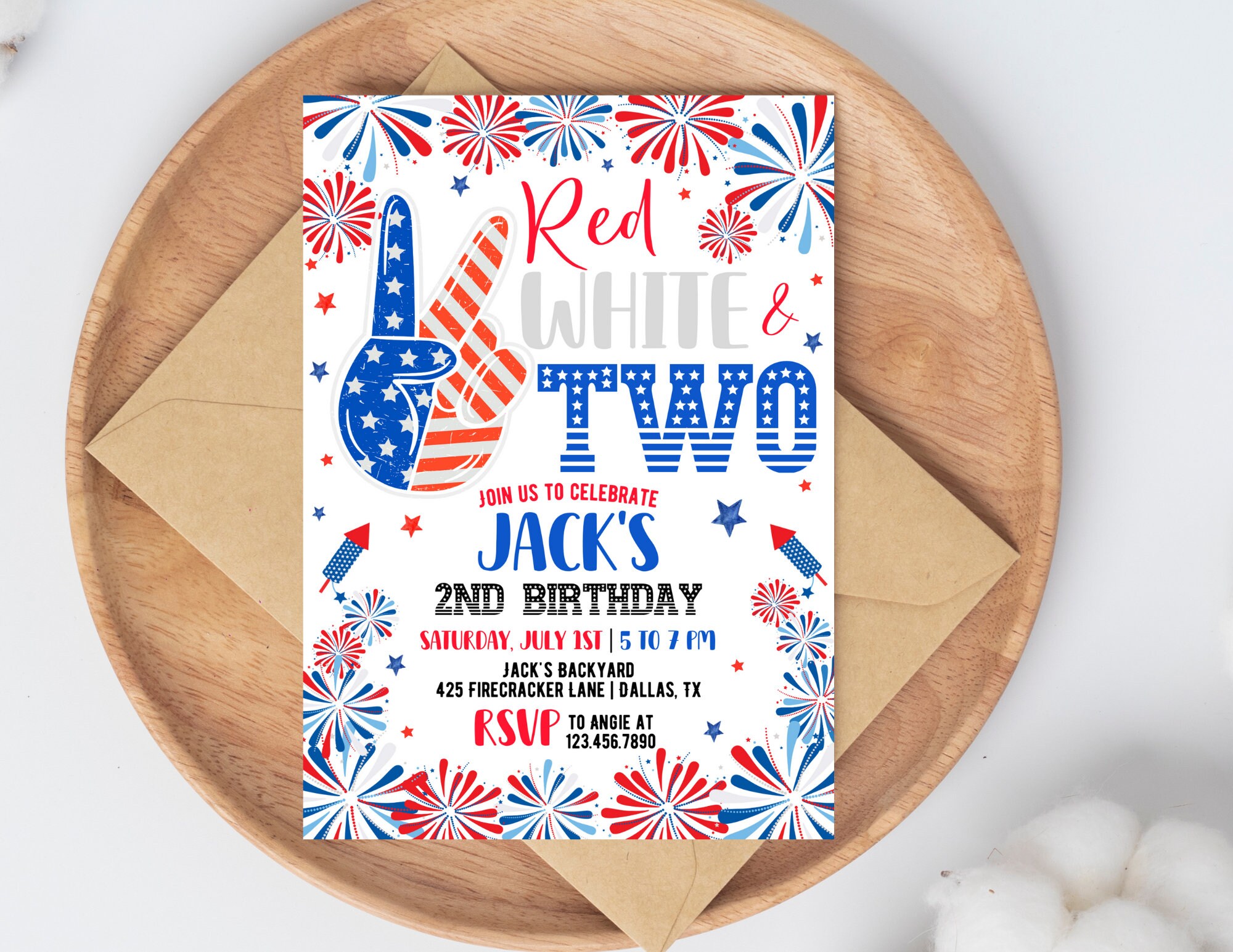 4th of July Birthday Invitation | Red White and Two Birthday Invitation ...
