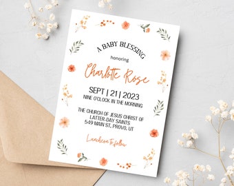 Baby Blessing Invitation Template | LDS Baby Blessing Invitation | LDS Baby Blessing Gender Neutral | Floral Baby Blessing | Digital Invite