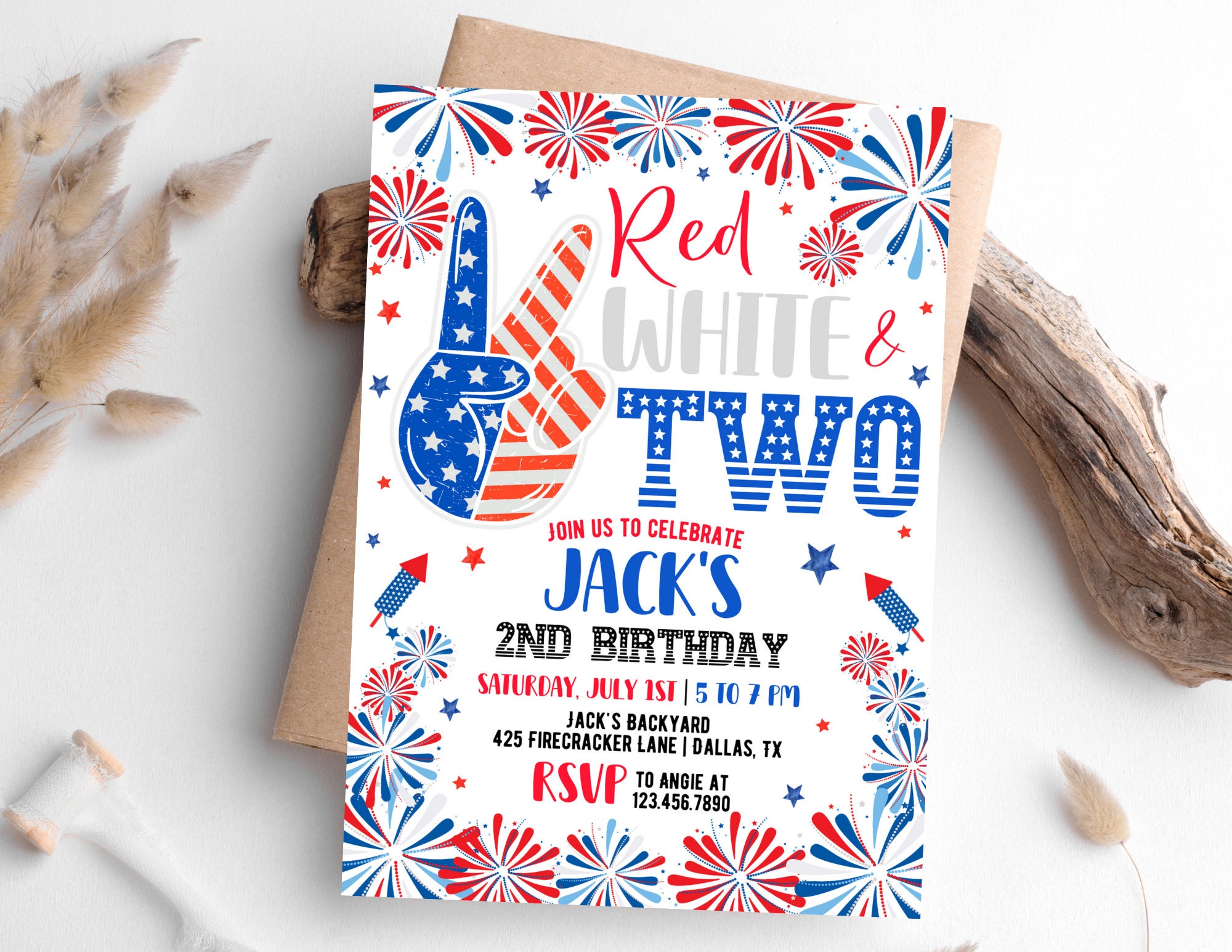 4th of July Birthday Invitation | Red White and Two Birthday Invitation ...