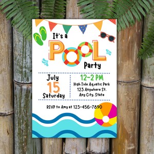 Pool Party Birthday Template | Pool Birthday Party Invitation | Summer Birthday Template | Editable Pool Party Invitation | Digital Download