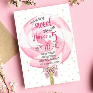 Lollipop Birthday Invitation | Sweet Celebration Birthday Invitation | Lollipop Candy Birthday Party Invitation | Any Age Candy Party
