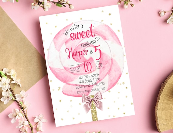 Lollipop Birthday Invitation | Sweet Celebration Birthday Invitation | Lollipop Candy Birthday Party Invitation | Any Age Candy Party