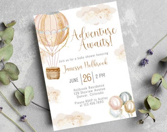 Adventure Awaits Baby Shower Invitation | Hot Air Balloon Baby Shower Invitation | Gender Neutral Baby | Gender Neutral Baby Shower Invite