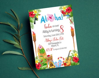 Luau Birthday Invitation | Tiki Luau | Aloha Invitation | Hawaiian Invitation | Tropical Birthday | Hawaiian Party | Luau Invite | Birthday