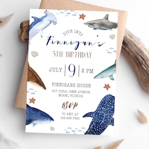Shark Birthday Invitation | Shark Party | Shark Theme Birthday | Shark Birthday Invites | Pool Party Shark Invite | Shark Birthday Party